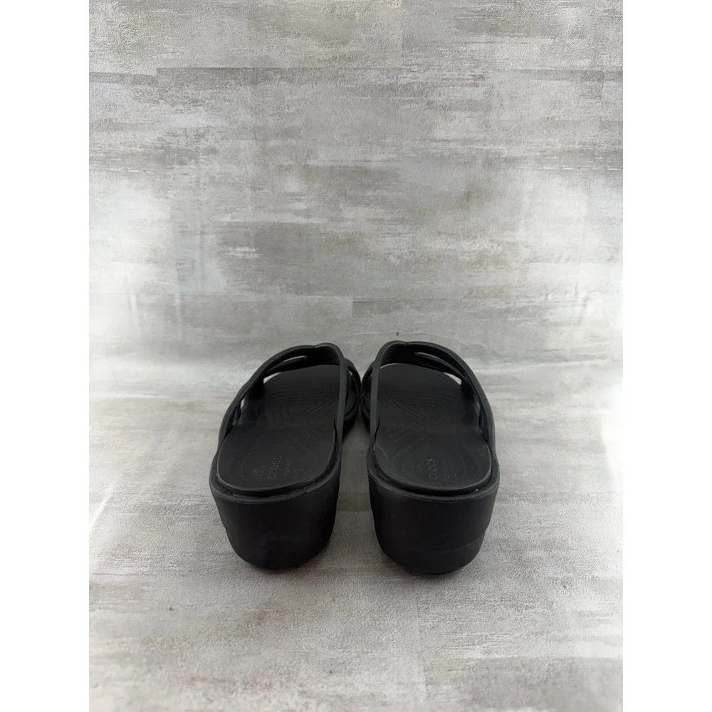 Crocs Meleen Twist Black Strappy Wedge Slide Sandals Women Sz 9 204010